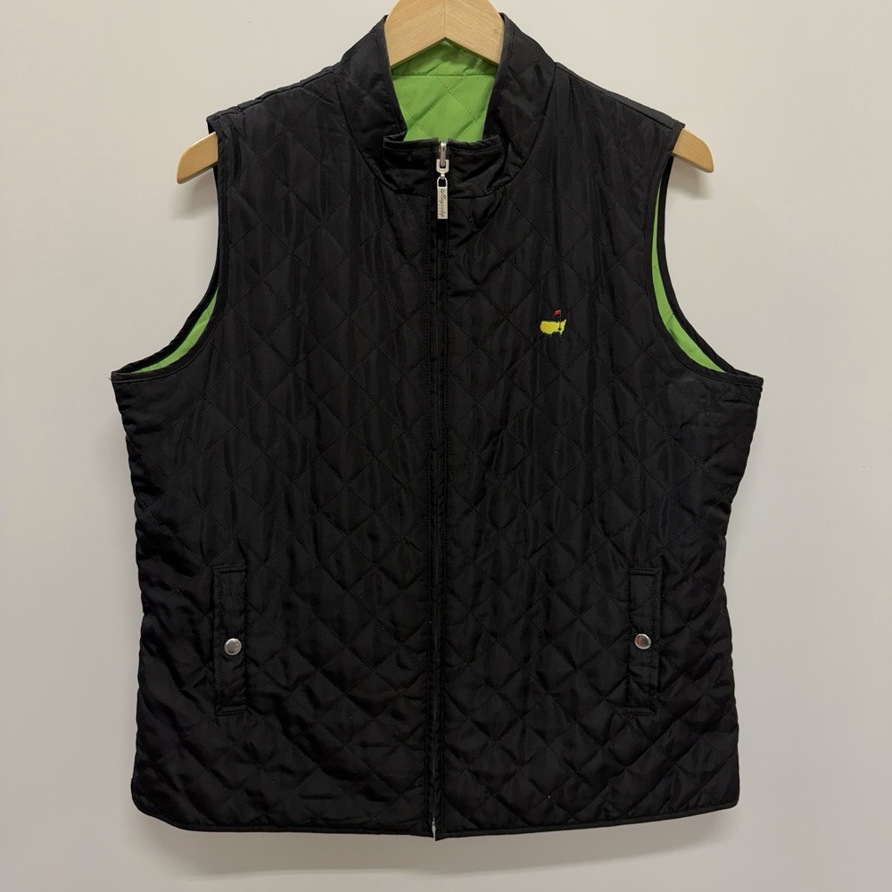 Magnolia Lane Masters Logo Women's XL Black Green Quilted Reversible Golf Vest